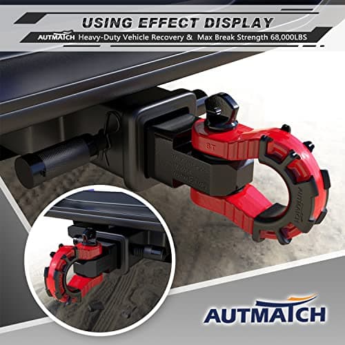 AUTMATCH Shackle Hitch Receiver 2" with 3/4" Mega D Ring Shackle and 5/8" Trailer Hitch Lock Pin, 68,000 Lbs Break Strength Heavy Duty Receiver Towing Kit for Off-Road Vehicle Recovery, Black & Red — view 6