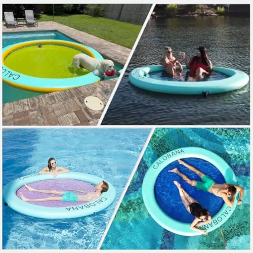 CALOBANA 8' x 8' Heavy Duty Floating Hammock for Multi Person Party Lake Floating Island with Mesh Water Rafts for Lake Tanning Pool Lounger Float for Adults Round Float Mat — view 3