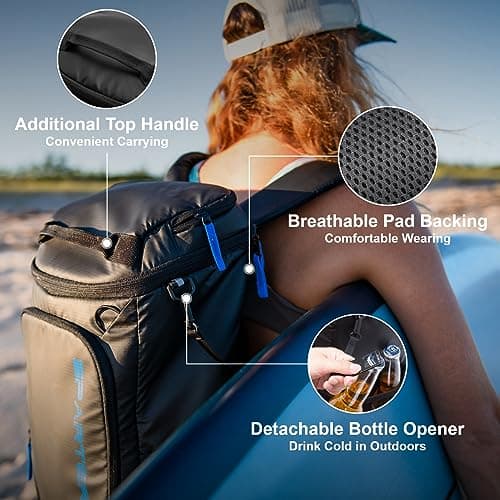 SPARTER Backpack Cooler Insulated Leak Proof 33 Cans, 2 Insulated Compartments Thermal Bag, Portable Lightweight Beach Travel Camping Lunch Backpack for Men and Women — view 5