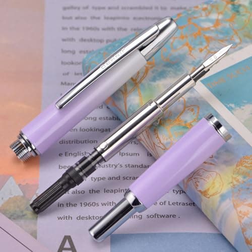 Jinhao 10 Press Fountain Pen with Box, Gradient Light Purple Retractable Fine Nib with Ink Converter Set (Silver Clip) — view 2