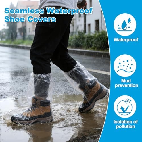 20 Pcs Longer Waterproof Shoe Covers for Rain, Non-Slip Disposable Rain Shoe Covers, Plastic Shoe Ponchos, Thickened PE Material Boot Covers for Men and Women (Clear) — view 2