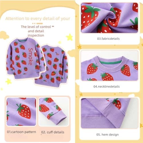 Winzik Girls Sweatshirt Christmas Sweater Shirt Toddler Kids Girl Pullover Fall Long Sleeve Tops Tee Clothes 2-7T (2-3T, Purple Strawberry) — view 4