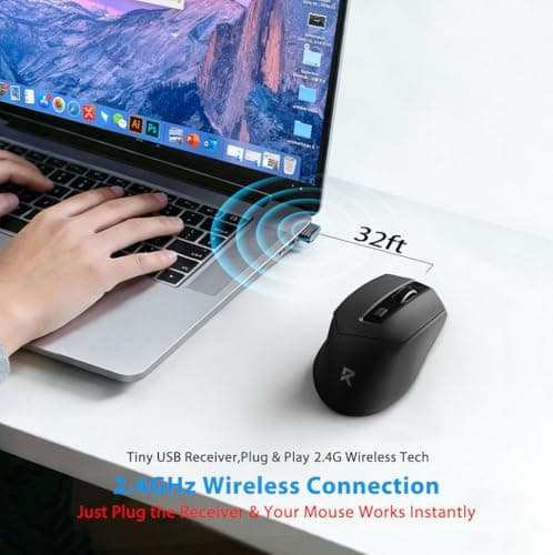 Redragon Wireless Mouse, 2.4GHz Ergonomic Optical Mouse with USB Receiver, 24 Months Battery Life, 5-Level 4000 DPI, 6 Button Computer Mouse for Laptop, Windows, Mac, PC, Chromebook