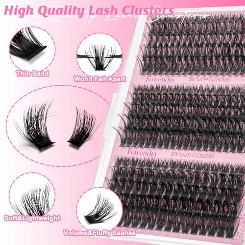 Fowendia Fluffy Lash Clusters Kit 60D 80D 100D 560PCS Cluster Lashes Kit with Lash Bond and Seal Volume Lash Extensions D Curl Eyelashes Individual Lashes Natural Look DIY Eyelash Extensions(FSMT04) — view 2
