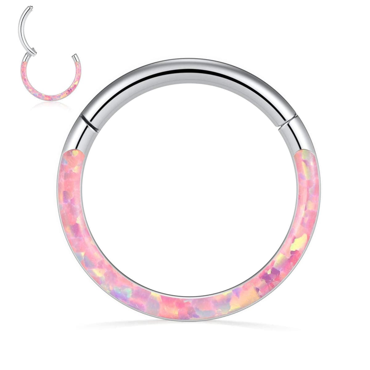 hengkaixuan CZ Opal Septum Jewellery Daith Ring Conch Hoop Seamless Clicker Ring Surgical Steel Rook Tragus Conch Piercing Jewellery Small Hoop Earring Nose Hoop Ring — view 34