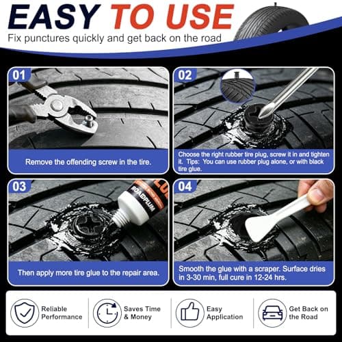 Tire Plugs Rubber Nails 3 Sizes & Repair Glue 100ML for Flat Tire Repair — view 5