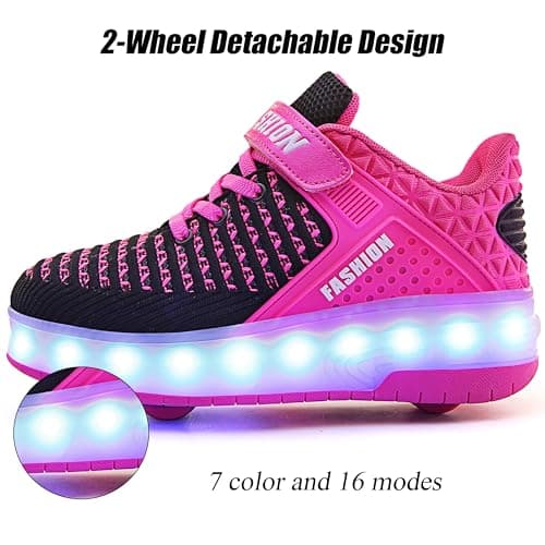 Ufatansy Roller Shoes for Girls LED Fashion Sneakers Kids Roller Skate Shoes Boys USB Rechargeable Light Up Wheels Shoes(13 M US =CN31, Double Wheel, Pink) — view 3