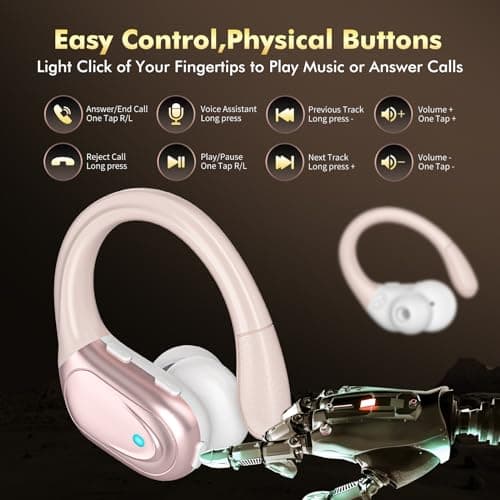 HAOYUYAN Sports Bluetooth Headphones, 80Hrs Playtime Wireless Earbuds with LED Power Display, IPX7 Waterproof Earphones for Workout/Running, Noise Canceling Headset Ear Buds — view 5
