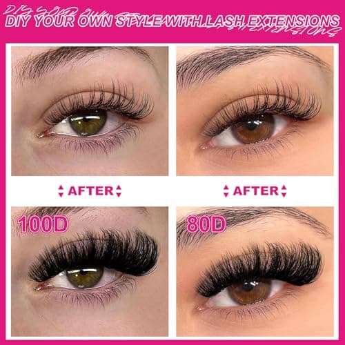 Fowendia Lash Clusters 80D 100D Fluffy Individual Lashes D Curl Cluster Eyelash Extensions 10-18mm Wispy DIY Lash Extension Thick Volume False Eyelashes Clusters for Beginners — view 2