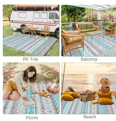 Garvee Boho Outdoor Rug 8x10, Waterproof Plastic Straw Rug, Portable Colorful Patio Carpet for Camping, Reversible Camping Mat for Balcony, Braided Indoor Outdoor Rugs for Picnic Deck RV Porch — view 2