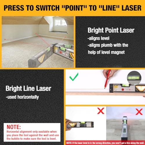 PREXISO 2-in-1 Laser Level Tool with Light, 100 Ft Alignment Point & 30 Ft Leveling Line, Magnetic Laser Spirit Level for Construction Picture Hanging Wall Writing Painting Home Renovation
