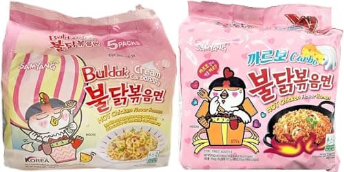 Value Bundle: SAMYANG Noodles - Hot Chicken Flavour Buldak Ramen Instant Noodles - Instant Ramen - Korean Food - Custom Value Bundle Branded Pack of 20 Total (4 PACK, CARBO & CREAM CARBO COMBO) — view 2