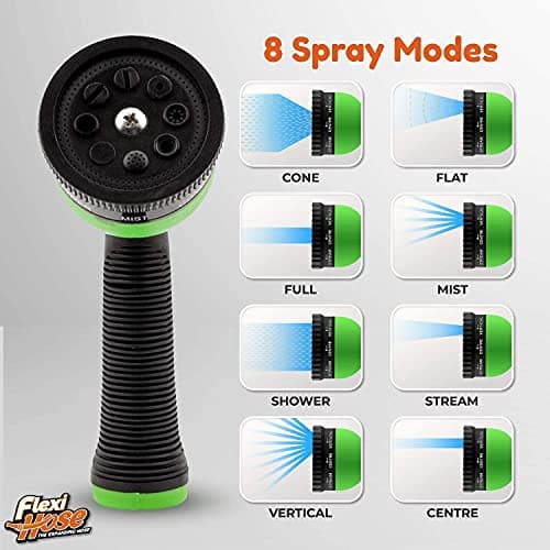 Flexi Hose Plus with 8 Function Nozzle Expandable Garden Hose, Lightweight & No-Kink Flexible Garden Hose, 3/4 inch Solid Brass Fittings and Double Latex Core, 50 ft Black — view 4