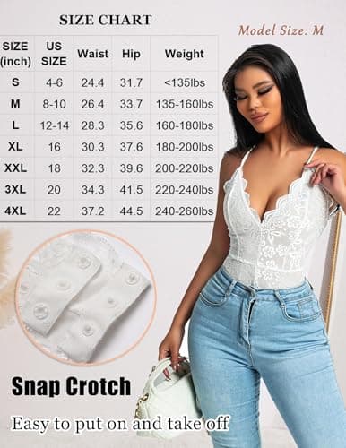 Avidlove Women One Piece Lingerie Deep V Teddy Sexy Lace Bodysuit Snap Crotch Babydoll(Double Layers - White,L) — view 5