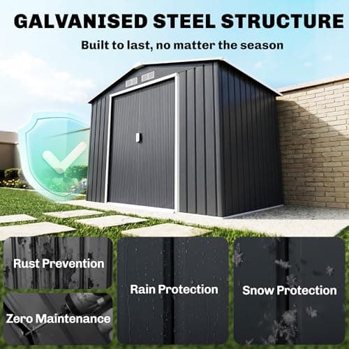 Outsunny 7' x 4' x 6' Garden Storage Shed Outdoor Patio Yard Metal Tool Storage House w/Steel Foundation Kit and Double Doors, Dark Grey — view 2