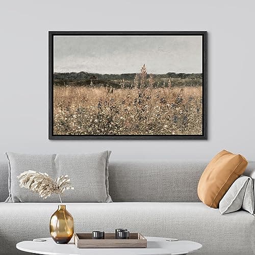 SIGNWIN Framed Canvas Print Wall Art Meadow with Flowers Nature Wilderness Modern Art Decorative Contemporary for Living Room, Bedroom, Office - 24"x36" BLACK
