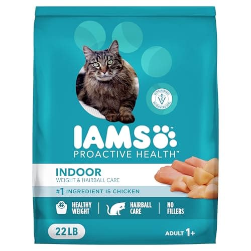 IAMS Proactive Health Dry Cat Food, Indoor Weight and Hairball Care Cat Food Dry Recipe, with Real Chicken in Every Bite, 22 lb. Bag