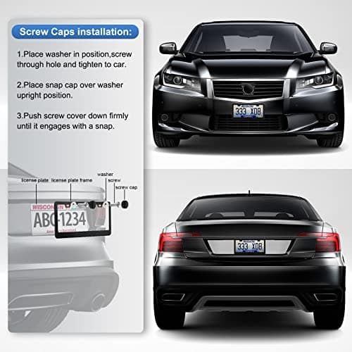 QUANQIUFEI 2 Pack License Plate Frames, Stainless Steel Car License Plate Cover Car Accessories with Screw Caps (Black) — view 4