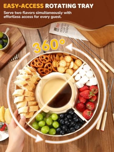LUSHYUM Electric Chocolate Fondue Set, 4-Cup Chocolate, Rotating Tray — view 3