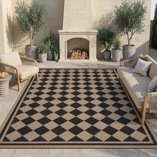 Easy Jute Indoor Outdoor Rug-Area Rug Farmhouse Patio Outdoor Carpet-Backyard Patio Porch Rug Easy Cleaning High Traffic Pet Friendly Non Shedding Black 4x6 FT