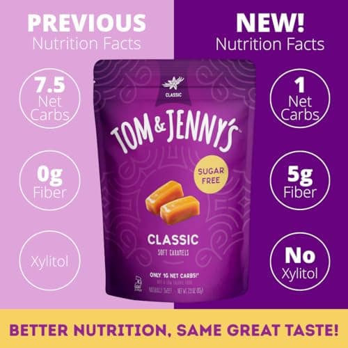 Tom & Jenny's Sugar Free Caramel - Individually Wrapped Sugar Free Candy - Zero Sugar Keto Caramels (Sea Salt & Vanilla Classic Chewy Caramel) — view 2