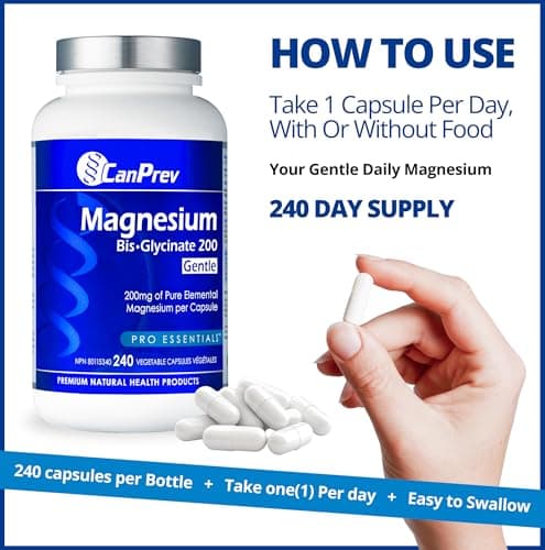 CanPrev Magnesium Bis-Glycinate 200mg Gentle, 240 Veg Caps, Well-Absorbed Complex for Daily Calm & Restful Sleep, Muscle Function, 240 Day Supply — view 4