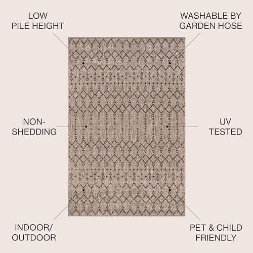 JONATHAN Y Moroccan Geometric Indoor Outdoor Area Rug 8X10 Natural/Black, Ourika Textured Weave for Backyard, Patio, Porch, Easy-Cleaning, High Traffic, Pet-Friendly, Non-Shedding (SMB108D-8)