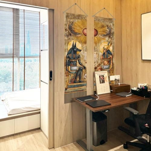 AHANDMAKER 2Pcs Ancient Egypt Mythology Tapestry Godsand Pharaohs Art Wall Hanging Decor Vertical Long Tapestry with Tassels for Bedroom Living Room Home Office Decoration, 45.7x13 Inch — view 6