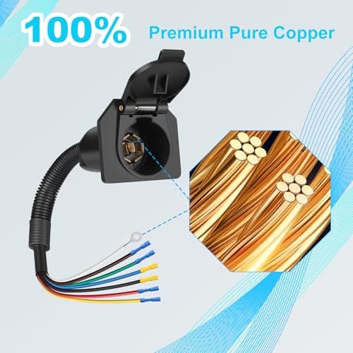 Premium 7 Pin Trailer Connector with Mounting Bracket，Heavy-Duty 7 Pin Trailer Plug with Color-Coded Wiring Harness for Easy Installation，Waterproof 7 Way Trailer Plug for RVs，Trailers，Boat Trailers — view 4