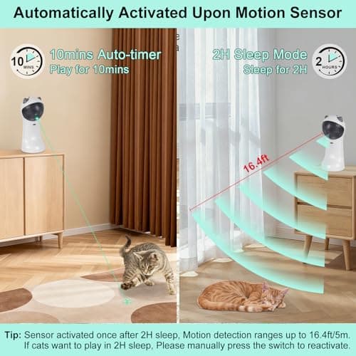 TBTeek Cat Toy, Green Light, Automatic Motion-Activated, 5 Fun Patterns, 4 Speed Modes, Adjustable Light Angles, Random Rotating Trajectory, Rechargeable — view 4