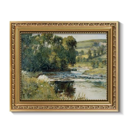 ARPEOTCY Vintage Gold Framed Wall Art, Nature Streamside Retro Paintings, 8x10 inch Small Canvas Prints Artwork with Antique Frame, Victorian Wall Pictures Decor for Living Room Gallery Room Shelf