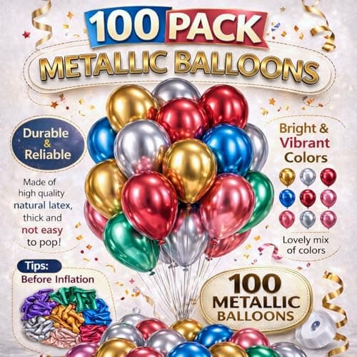 5 Inch Metallic Balloons (100 Pack) – Assorted Shiny Latex Party Balloons for Birthday, Baby Shower, Wedding & Event Decorations – Air & Helium Compatible — view 2