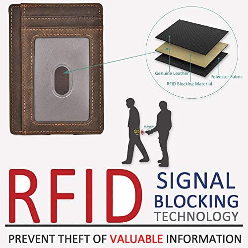 Kinzd Slim Wallet RFID Front Pocket Wallet Minimalist Secure Thin Credit Card Holder Dark Brown — view 5