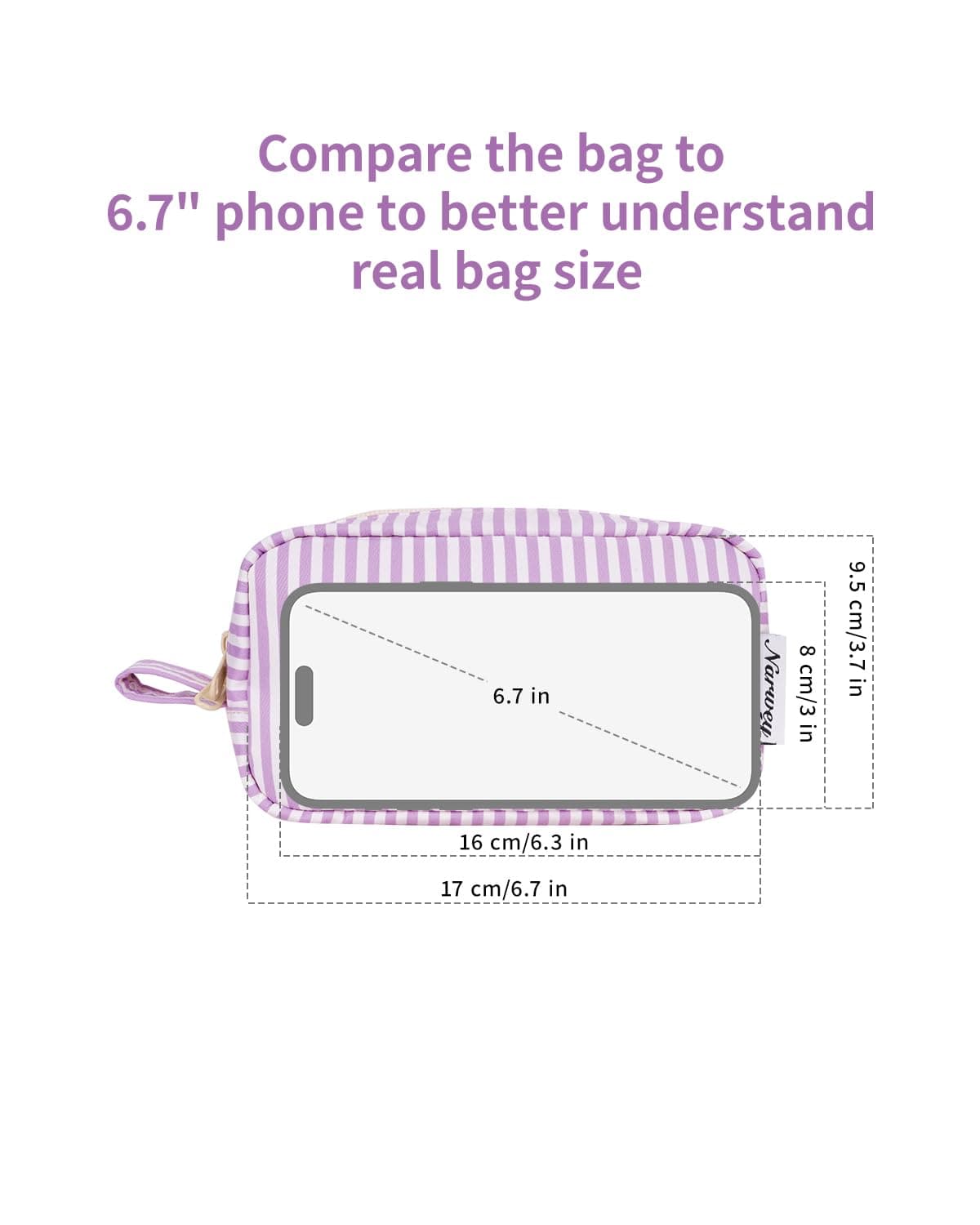 Small Makeup Bag for Purse Travel Makeup Pouch Mini Cosmetic Bag Zipper Pouch for Women(Purple Stripe, Small) — view 5
