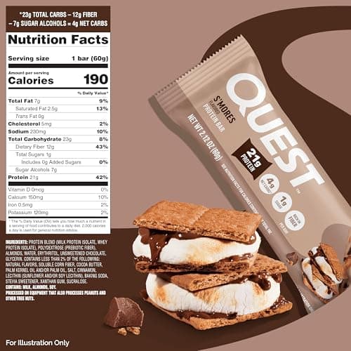 Quest Nutrition S'Mores Protein Bars, 21g Protein, 1g Sugar, Gluten Free, Keto Friendly, 12 Count — view 2