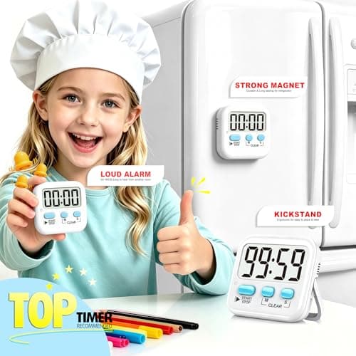 Antonki 2 Pack Digital Timer for Kids, Magnetic Countdown Kitchen Timers for Cooking, Egg, Classroom, Teacher, Exercise, Study, Oven - Battery Included — view 2