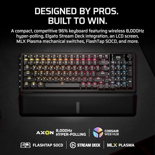 CORSAIR Vanguard 96 Wireless Mechanical RGB Gaming Keyboard – QWERTY US, 96% Layout, Hot-Swappable MLX Switches, 8000Hz Hyper-Polling, Stream Deck Integration, Flashtap SOCD – Black