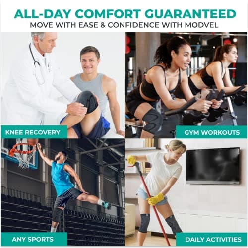 Modvel Compression Knee Brace for Women & Men - 2 Pack Knee Brace for Women Running Knee Pain, Knee Support Compression Sleeve, Workout Sports Knee Braces for Meniscus Tear ACL & Arthritis Pain Relief — view 5