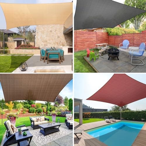 Duerer Sun Shade Sail Canopy 12'W x 16'L Rectangle, 95% UV Block, Permeable 185GSM Sail Shade Cover for Patio, Garden, Pergola, Backyard, Outdoor Facility & Activities -Sand — view 6