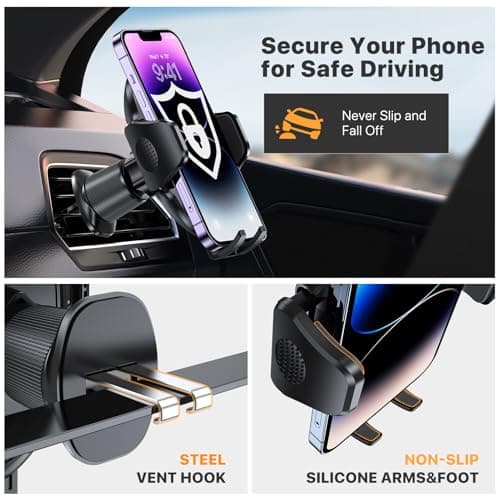 Miracase Phone Holders for Your Car with Metal Hook Clip, Air Vent Cell Phone Stand Car Mount, Universal Automobile Cradle for Garmin GPS Fit iPhone Android and All Smartphones, Dark Black — view 3