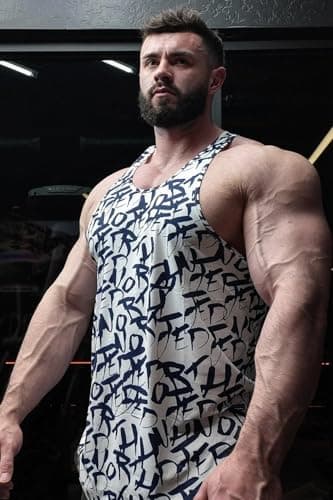 Jed North Men's Graphic Bodybuilding Tank Tops Gym Stringers Racerback,WhiteGraffiti,Large — view 2