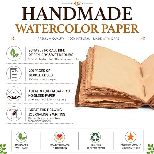 Leather Bound Floral Embossed Journal for Women Men - 200 Pages, 6”X4”(A6), Black - Book of Shadows, Vintage Watercolor Paper, Notebook for Writing, Drawing, Sketchbook By LEATHER VILLAGE — view 3
