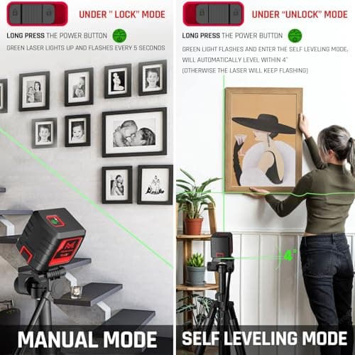 Self-Leveling Laser Level, 100Ft Green Cross Line Rotary Laser Tool - 4 Brightness Modes, Manual & Pulse Mode for Indoor/Outdoor Use, IP54 Waterproof with Carrying Bag — view 3