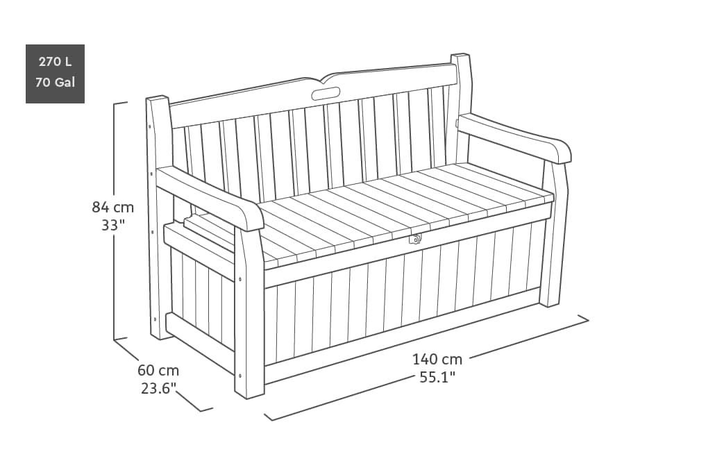 Keter Eden Bench 265L Outdoor 60% recycled Garden Furniture Storage Box Graphite & Light Grey | Fade Free | All Weather Resistant | Safe and Secure | Zero Maintenance | 2 year Warranty — view 3