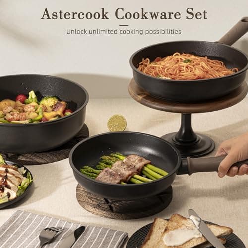 Astercook 19 Pcs Pots and Pans Set Non Stick, Black Titanium Induction Kitchen Cookware Sets, Non toxic Healthy Kitchen Cooking Set with Frying Pans Set, PTFE PFOA PFOS Free, Fathers Day Gift for Men — view 5