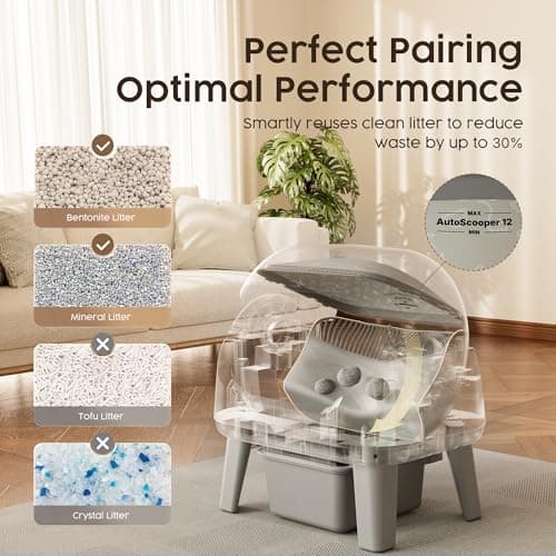 PetPivot Open Top Self Cleaning Cat Litter Box, Automatic Litter Box with 7 Pairs of Safety Sensors, Anti-Pinch Protection and Easy Access Step for Senior Cats, Dark Grey — view 5