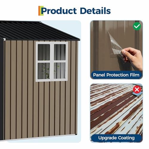 10X8 FT Storage Shed with Cross Windows & Double Doors, 450 Cu Ft Large Outdoor Tool Shed, Garden Shed for Riding Mower, Bike, Lawn Equipment - All Weather Meta — view 3