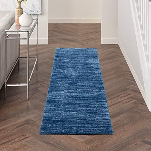 Nourison Essentials Indoor/Outdoor Navy Blue 2' x 6' Area Rug, Easy Cleaning, Non Shedding, Bed Room, Living Room, Dining Room, Backyard, Deck, Patio (2x6)