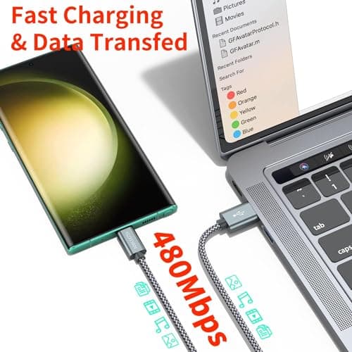 USB Type C Cable, (2-Pack 6.6FT) USB C Charger Cable Nylon Braided Fast Charging Sync Cord Compatible with iPhone 16/15 Pro Max Samsung Galaxy S10 S9 S8 Plus,Note 9 8, LG G7,Google Pixel 2 XL — view 3