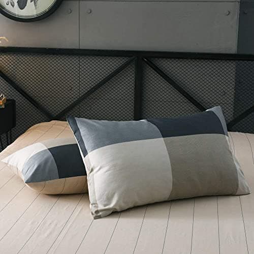 LifeTB Cotton Plaid Duvet Cover Full Size Geometric Grid Checkered Bedding Sets Modern Style 3 Piece Comforter for Men Women with Zipper Ties Full(80''x90'') — view 6